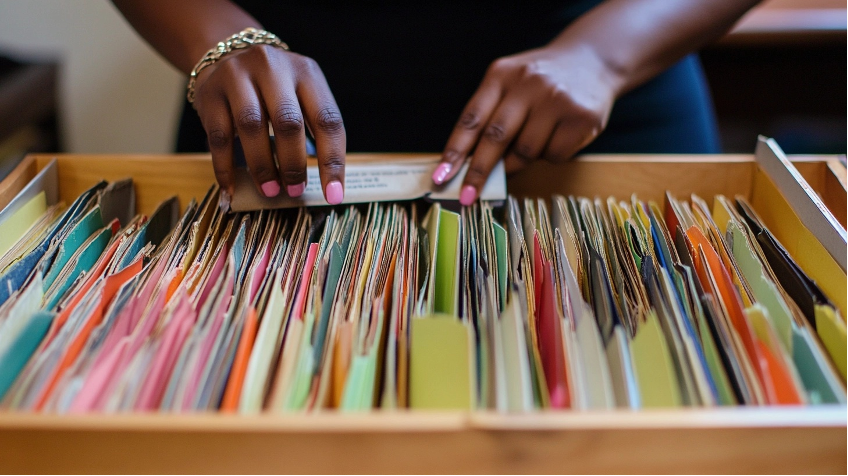 Person sifting through a file cabinet