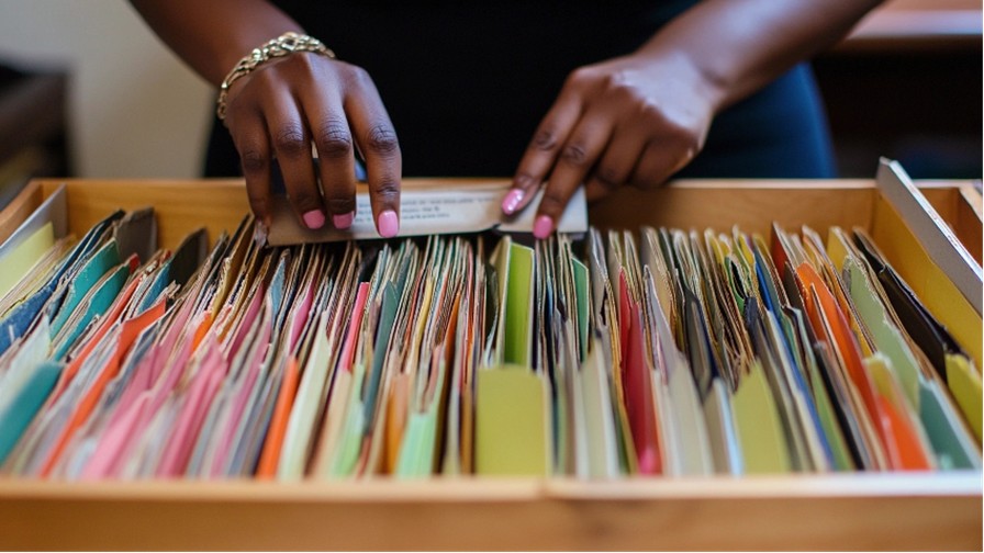 Person sifting through a file cabinet